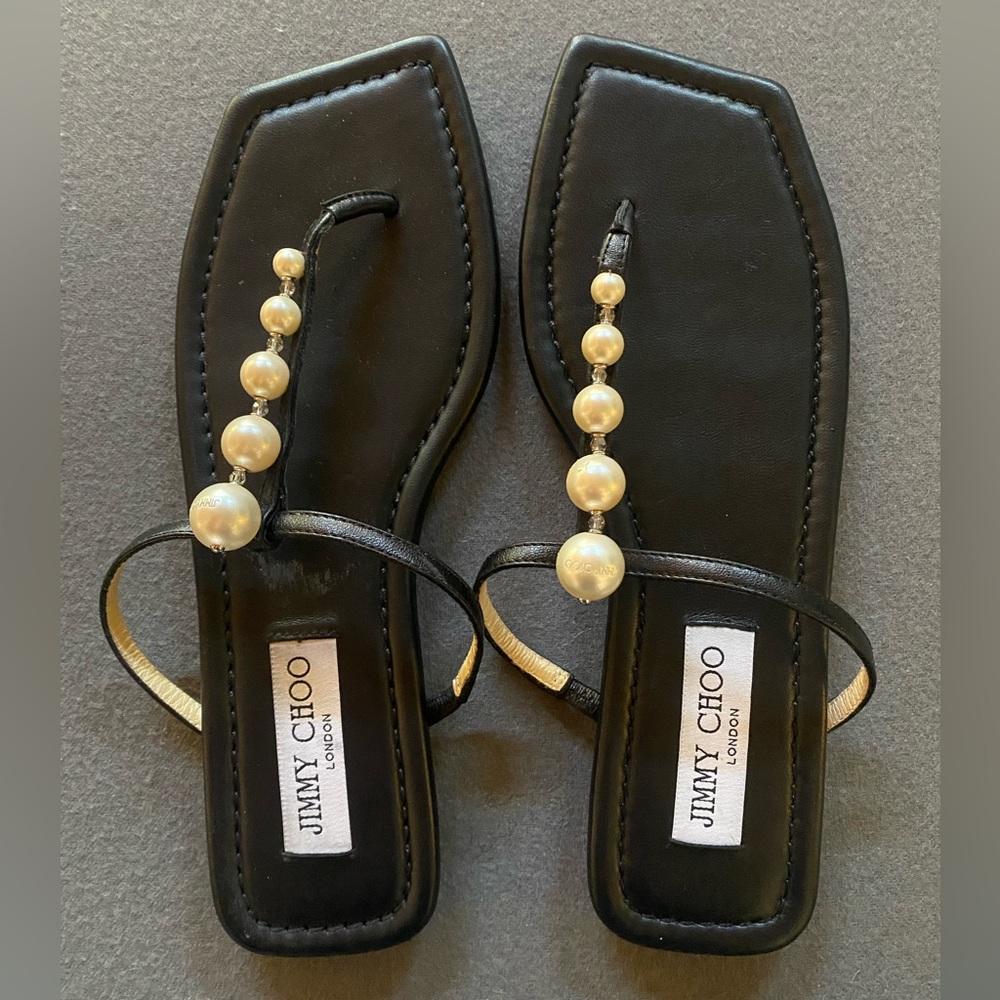 Jimmy Choo flat black beaded sandals. Very good condition Size 37.5